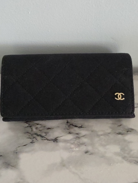 CHANEL Handbags - CHANEL Black Quilted Suede Sunglasses Case with Gold CC Logo